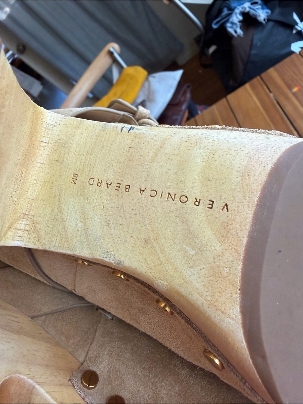 Veronica Beard Camel Suede Buckle Mules - Picture 8 of 8